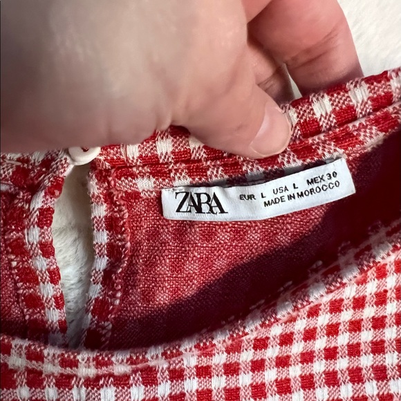 Zara Red Gingham Mini Dress Size Large - Picture 5 of 10